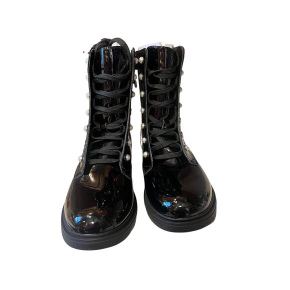 Geox Eclair Pearl Combat black Boots Italian faux Patent leather womens 39/ US 8 - Picture 5 of 10